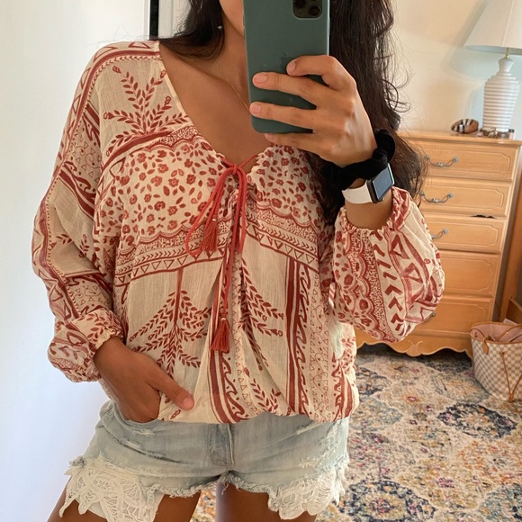 Free People Tops - Free People Red and White Flowy Blouse, Size Small